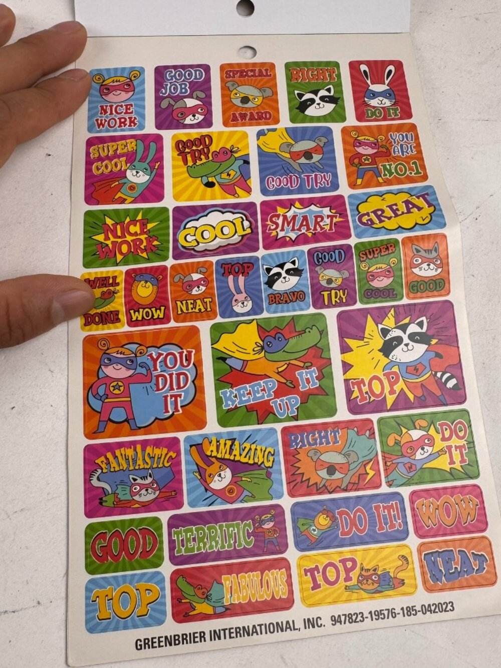 Greenbrier International 947823 Superhero Animal Motivational Reward Sticker Pad